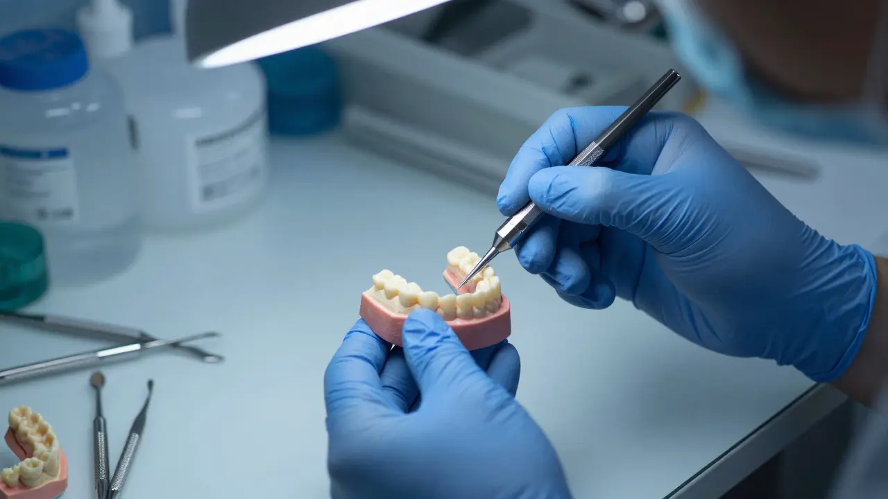 Zubní technik připravuje novou protézu v laboratoři
