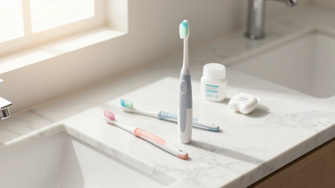 Sada pro kompletní zubní hygienu včetně sonického kartáčku a flossem.