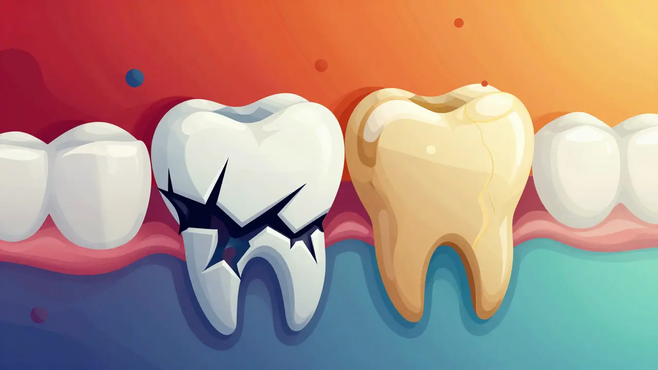 Konceptuální ilustrace eroze skloviny kyselinami a její ochrany fluoridem.