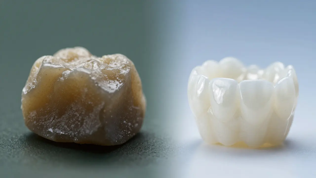Kontrast mezi levným žloutnoucím materiálem a prémiovou bílou fazetou