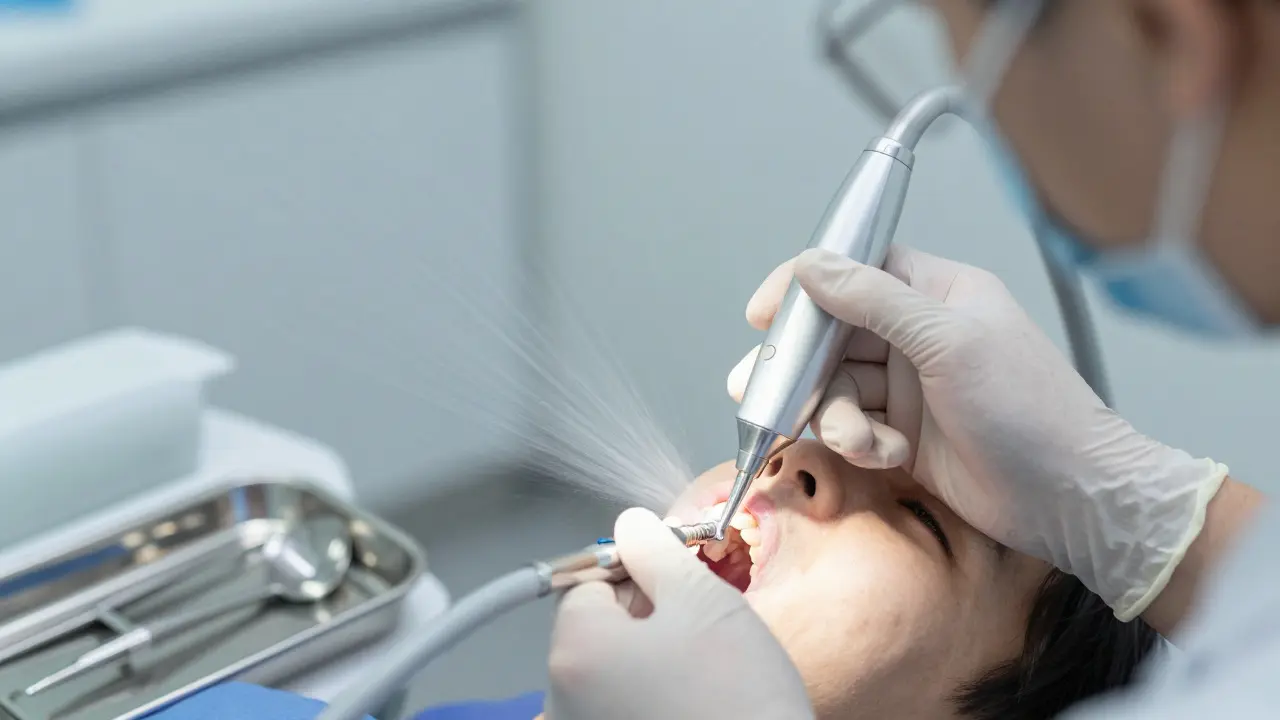 Dentální hygienik používá ultrazvukový scaler