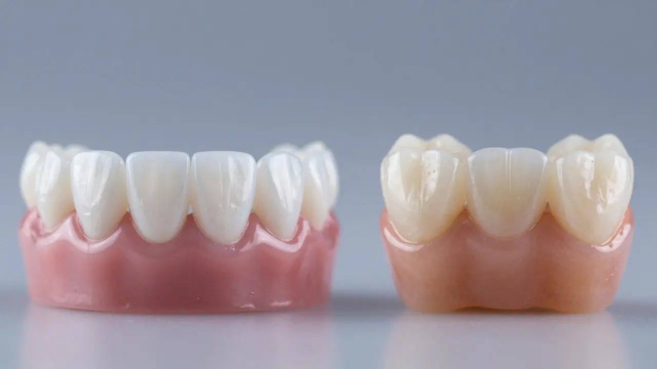 Srovnání lesklého porcelánu a kompozitní pryskyřice pro zubní destičky