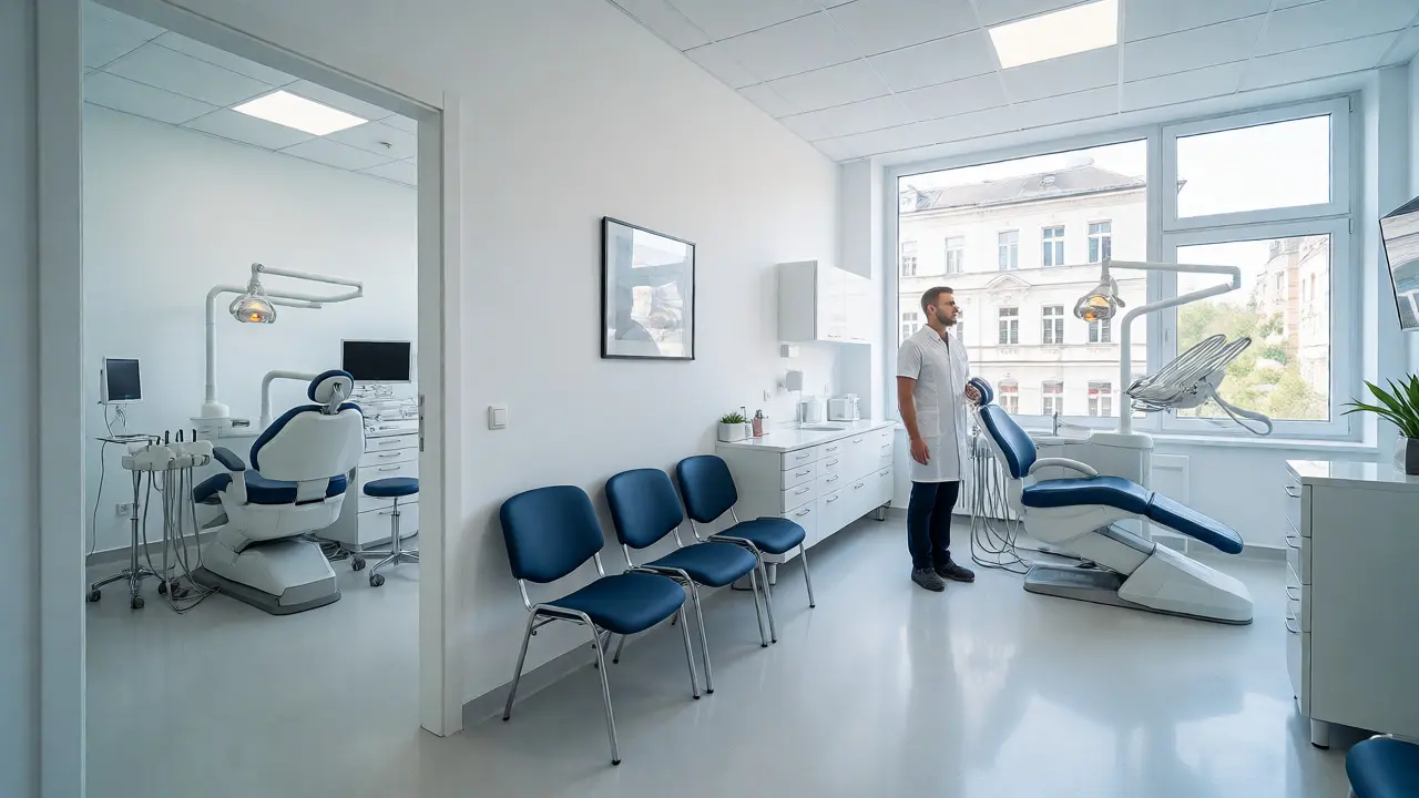 Moderní ordinace zubního lékaře představující cíl dlouhého studia